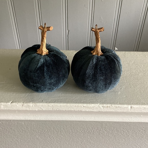 NWT Set of 2- Velvet Pumpkins- Dark Blue Fall Holiday Decorations 🎃 - Picture 8 of 16
